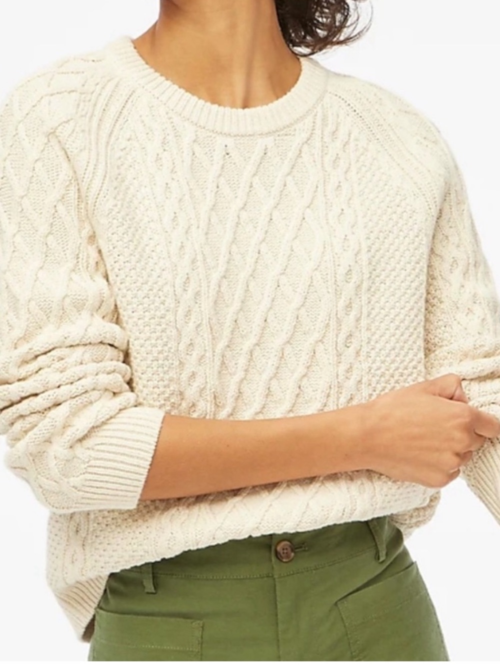 J. Crew Women’s Cable Knit Crewneck Sweater 100% Cotton Chunky Casual Cozy
